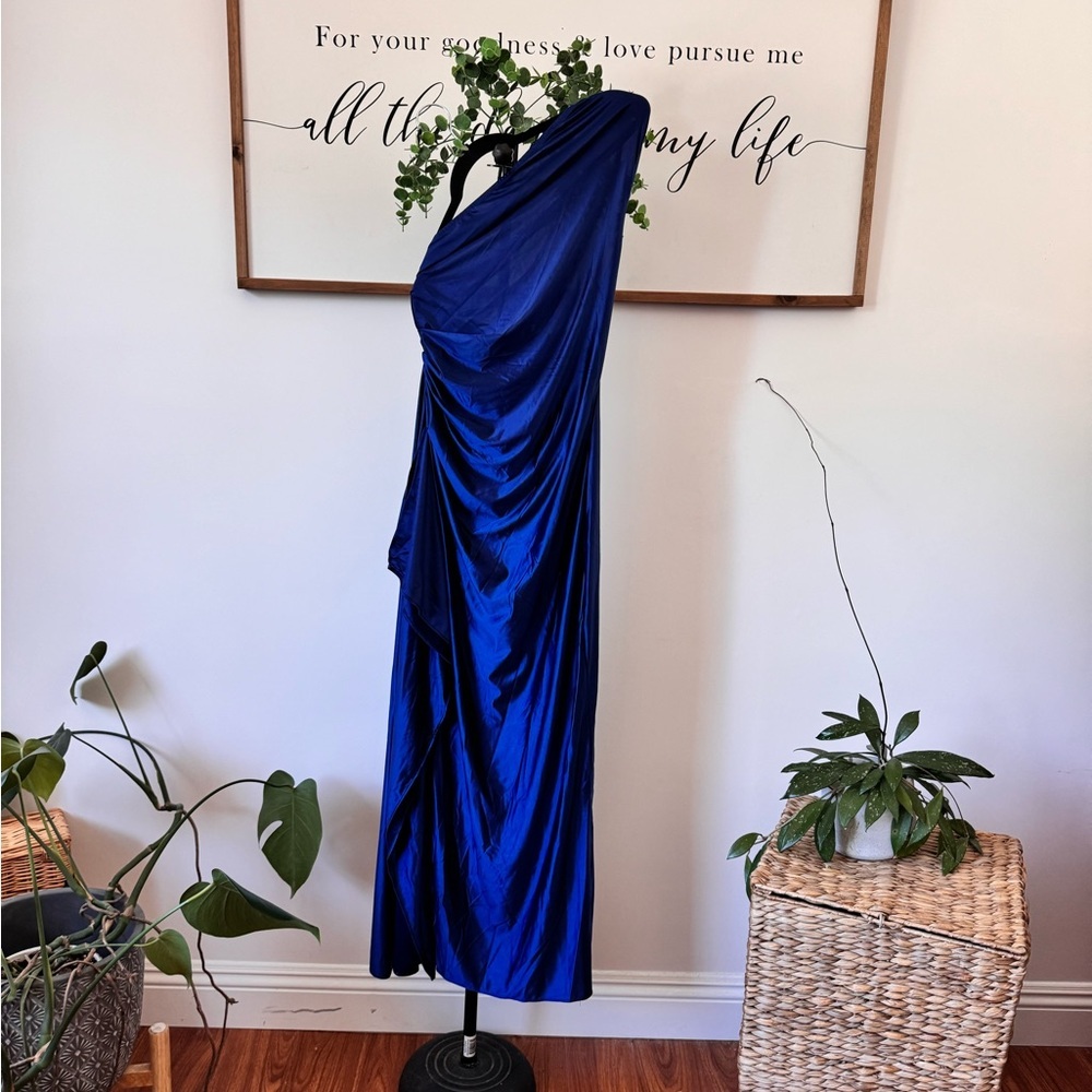 One Shoulder Sleeveless Dress Ruched Ruffle Maxi Dress Split Long Party Dress - Picture 9 of 9